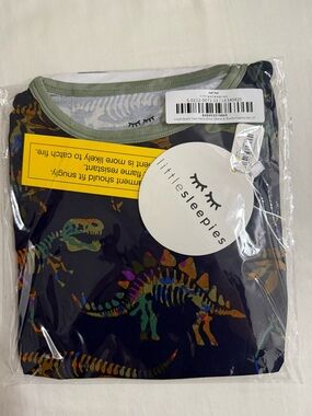 Little Sleepies Navy Dinosaur Print Short Sleeve Pajama Set with Olive Trim